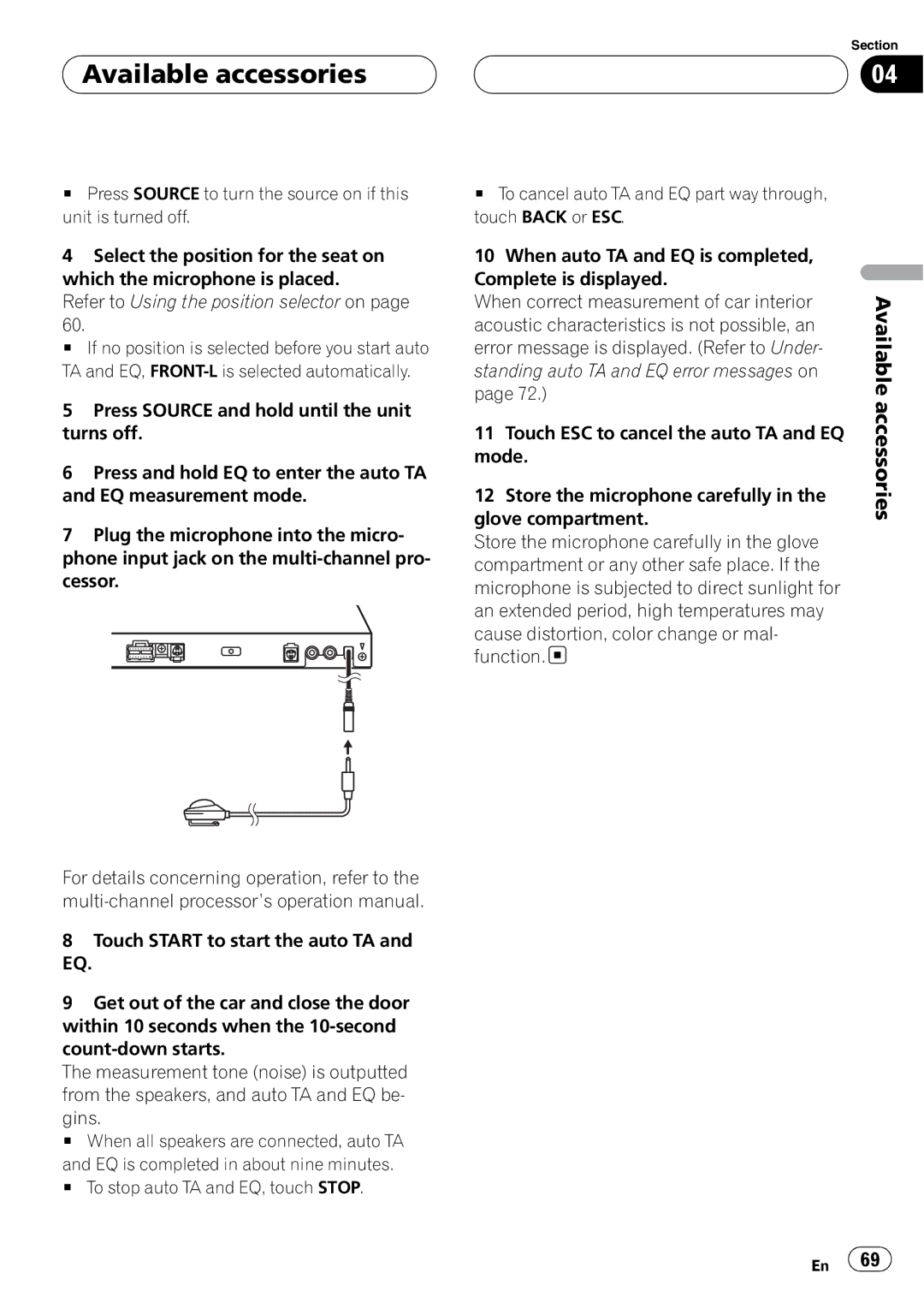 Pioneer AVH-P4950DVD operation manual # To stop auto TA and EQ, touch Stop, Acoustic characteristics is not possible, an 