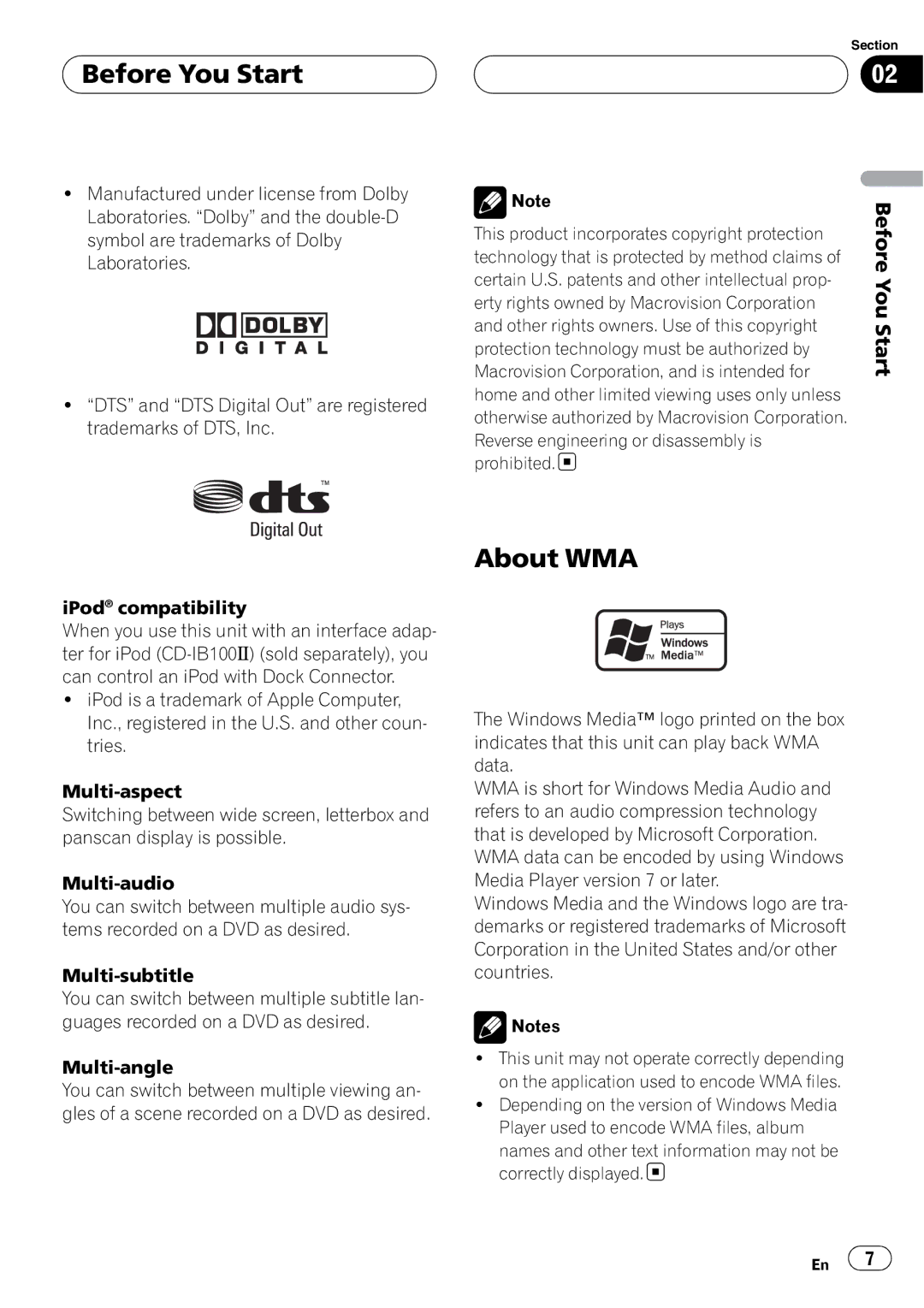 Pioneer AVH-P4950DVD operation manual About WMA, Start 