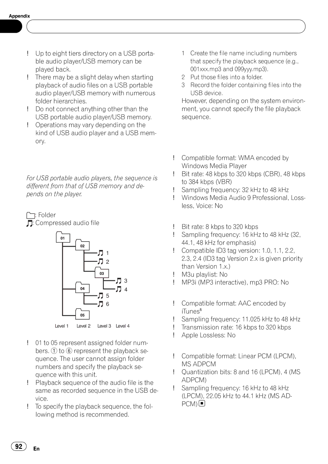 Pioneer AVH-P5000DVD operation manual Sequence of audio files on USB memory, Wav, MS Adpcm 