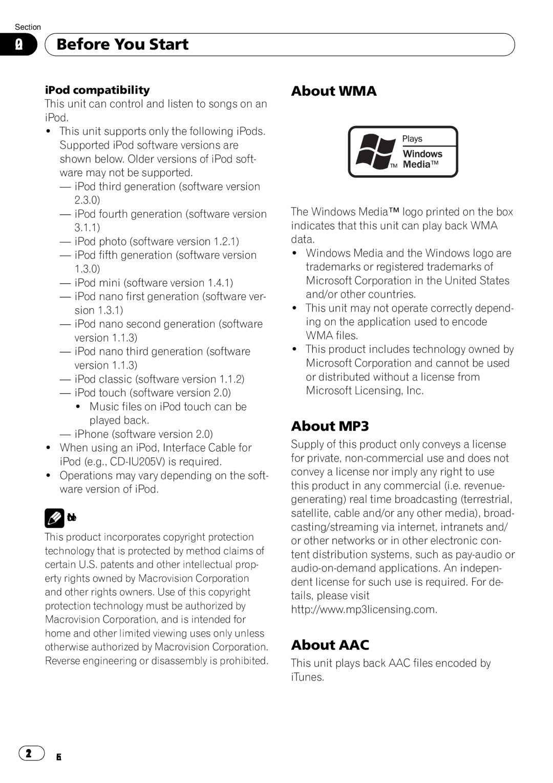 Pioneer AVH-P5100DVD operation manual About WMA, About MP3 About AAC, This unit plays back AAC files encoded by iTunes 