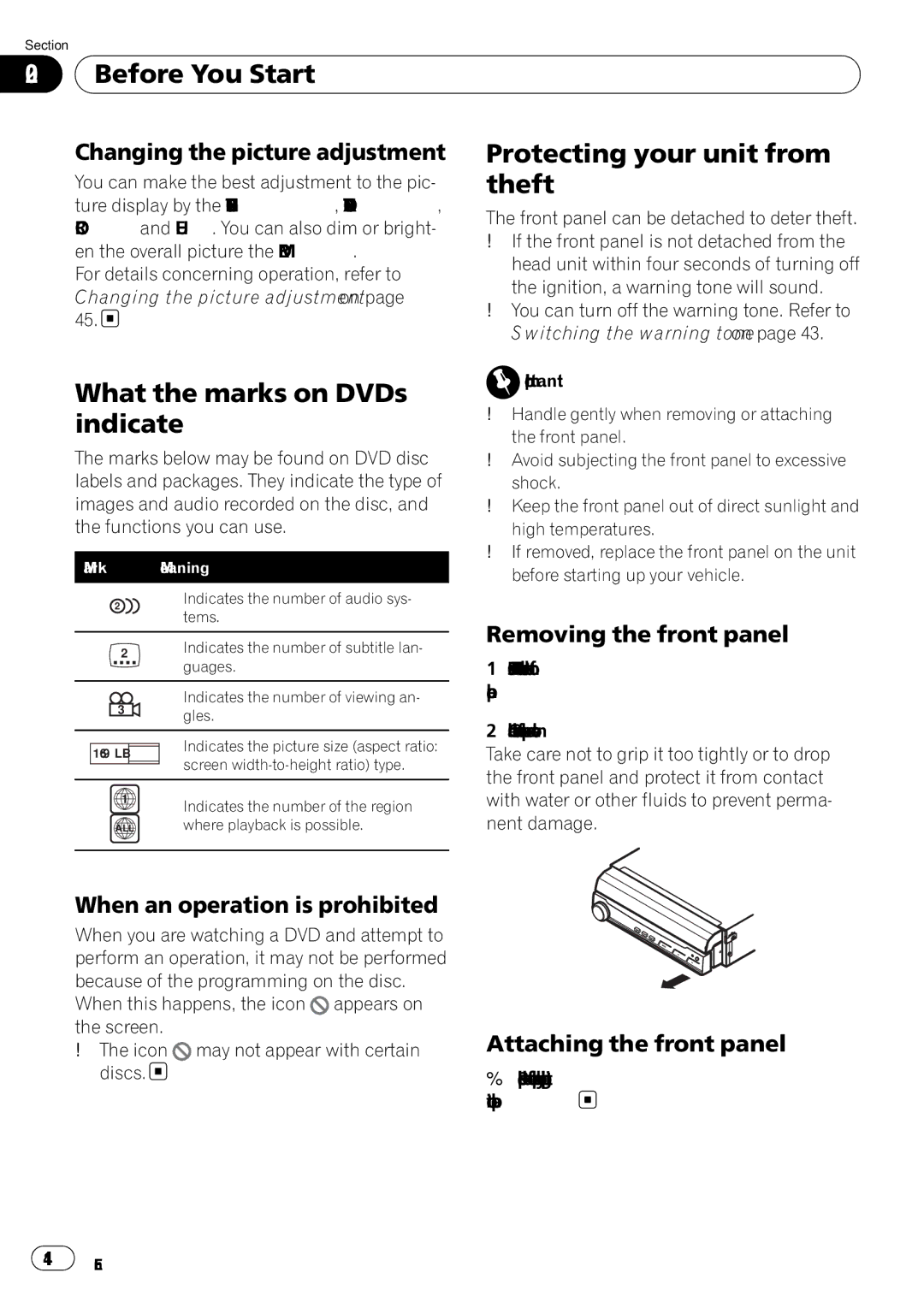 Pioneer AVH-P5100DVD operation manual Protecting your unit from, Theft, What the marks on DVDs, Indicate 