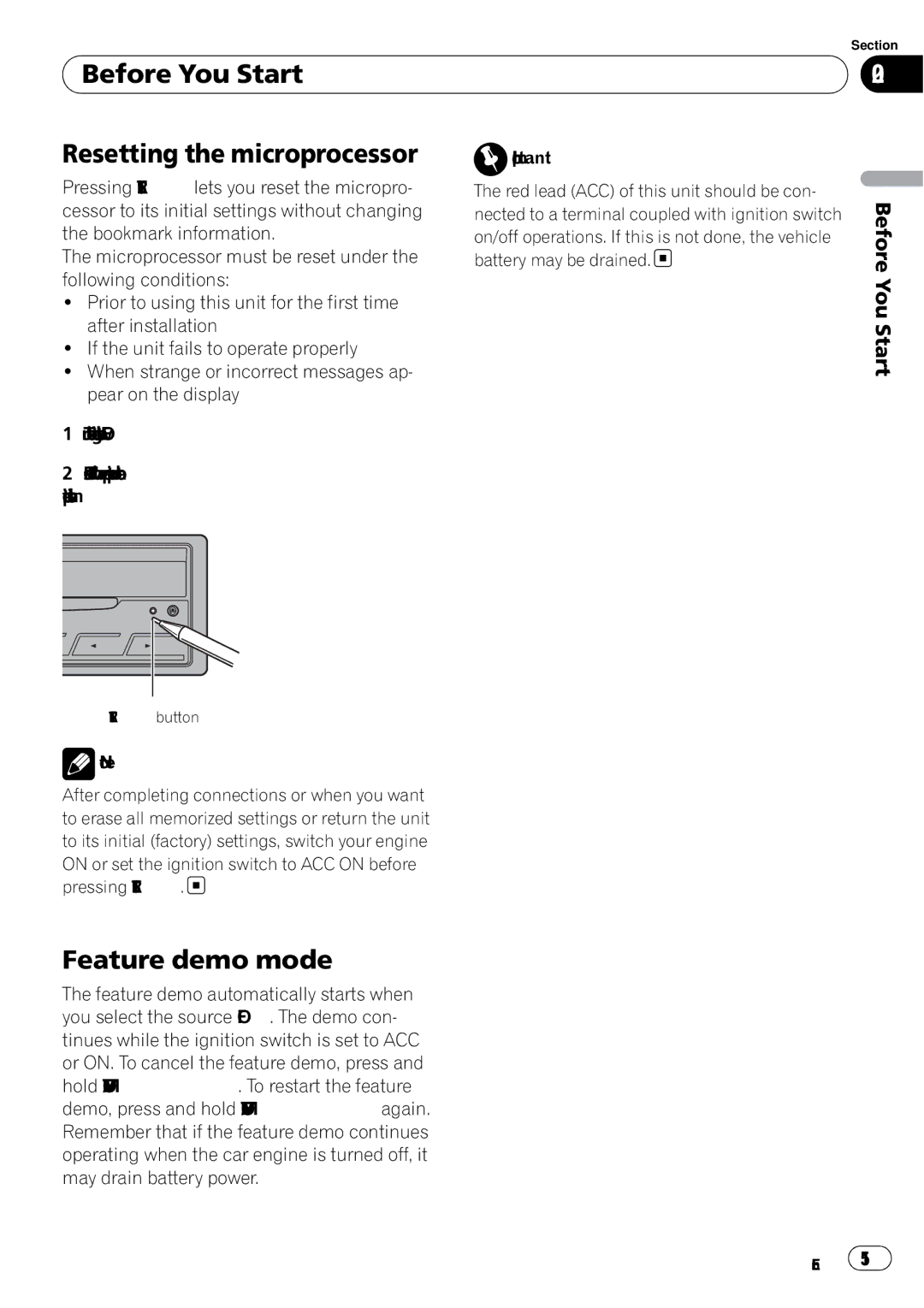 Pioneer AVH-P5100DVD operation manual Before You Start Resetting the microprocessor, Feature demo mode 