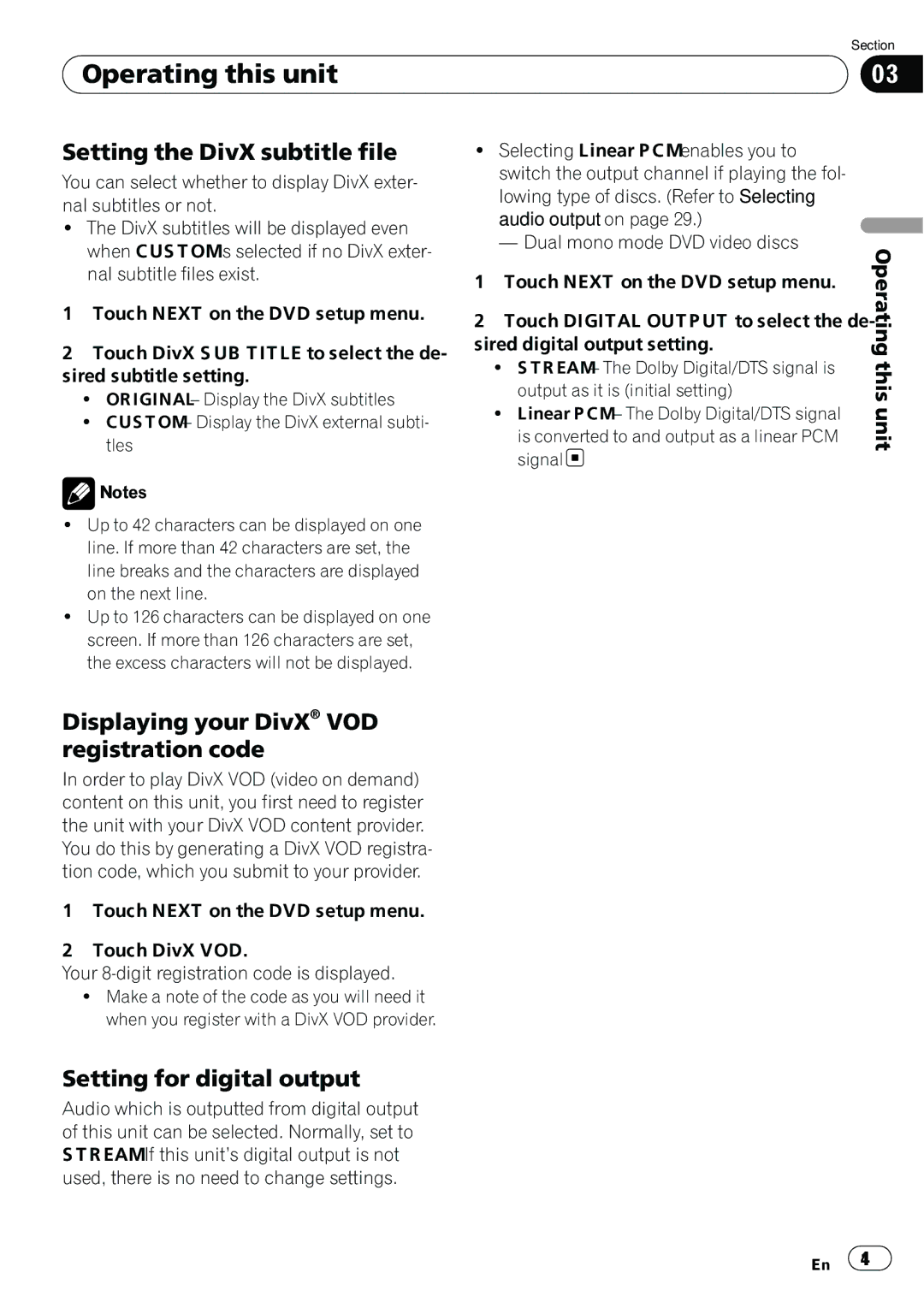 Pioneer AVH-P5100DVD operation manual Setting the DivX subtitle file, Displaying your DivX VOD registration code 