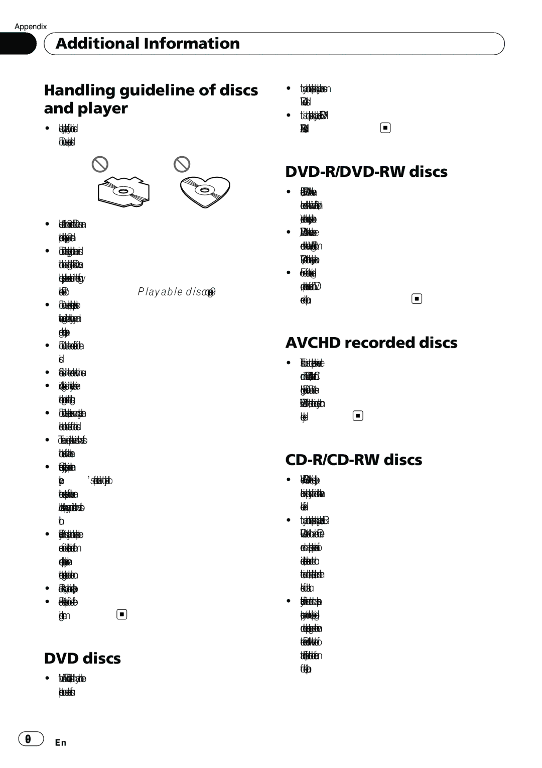 Pioneer AVH-P5100DVD Additional Information Handling guideline of discs, Player, DVD discs, DVD-R/DVD-RW discs 