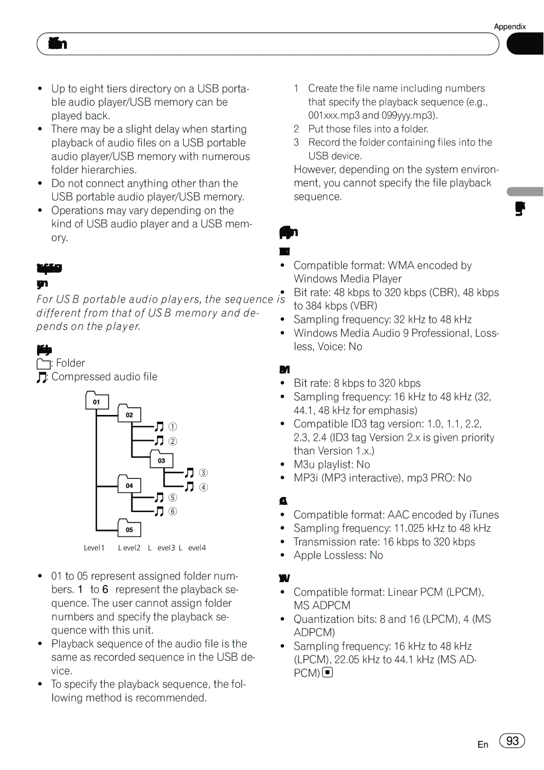 Pioneer AVH-P5100DVD operation manual Sequence of audio files on USB memory, Wav, MS Adpcm 