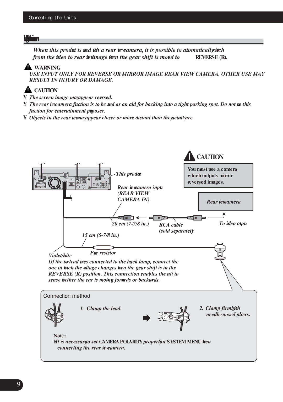 Pioneer AVH-P5100DVD installation manual When connecting with a rear view camera, Rear View Camera 