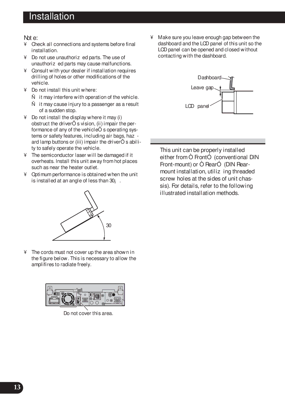 Pioneer AVH-P5100DVD installation manual Installation, DIN Front/Rear-mount 