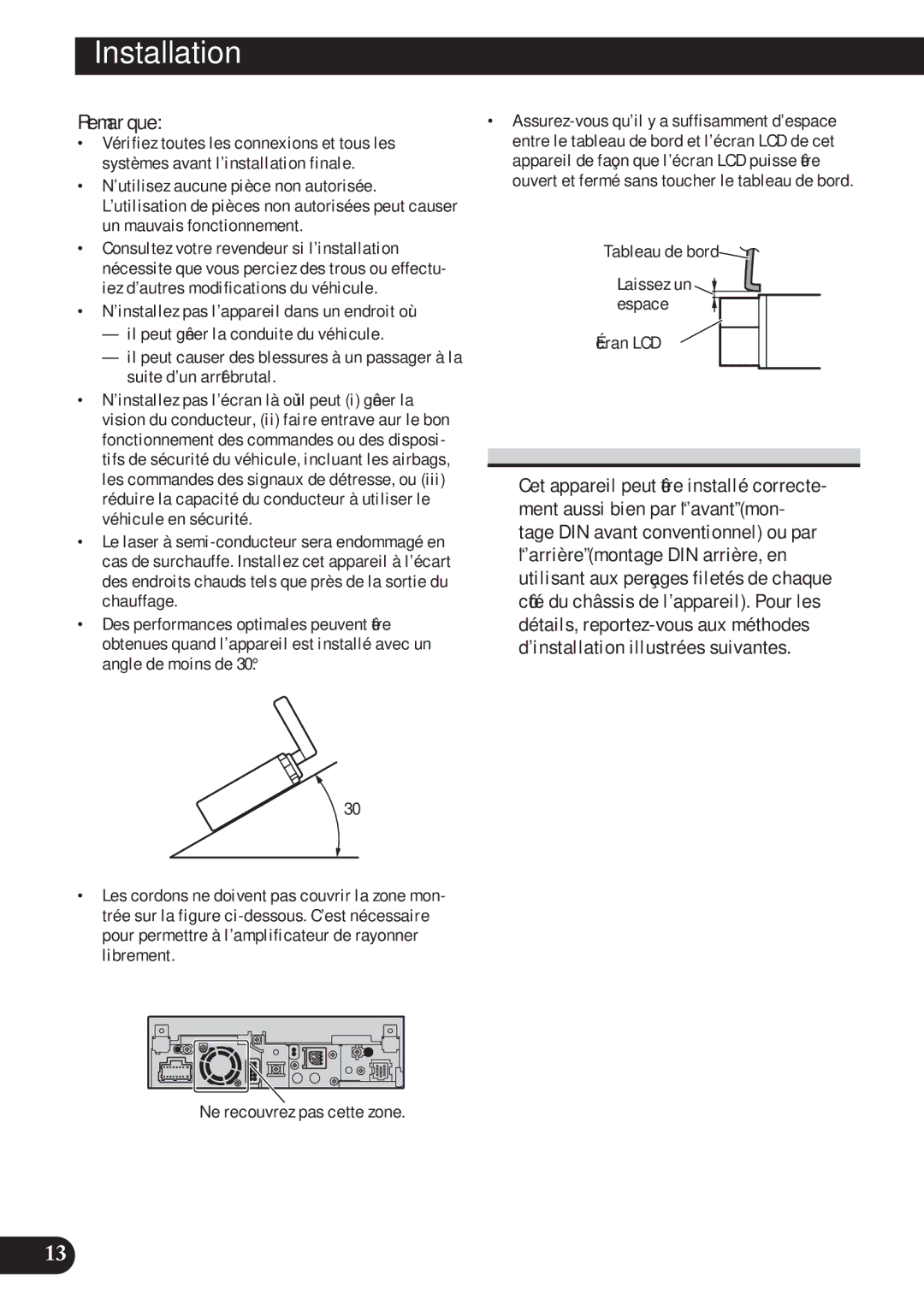 Pioneer AVH-P5100DVD installation manual Montage DIN avant/arrière 