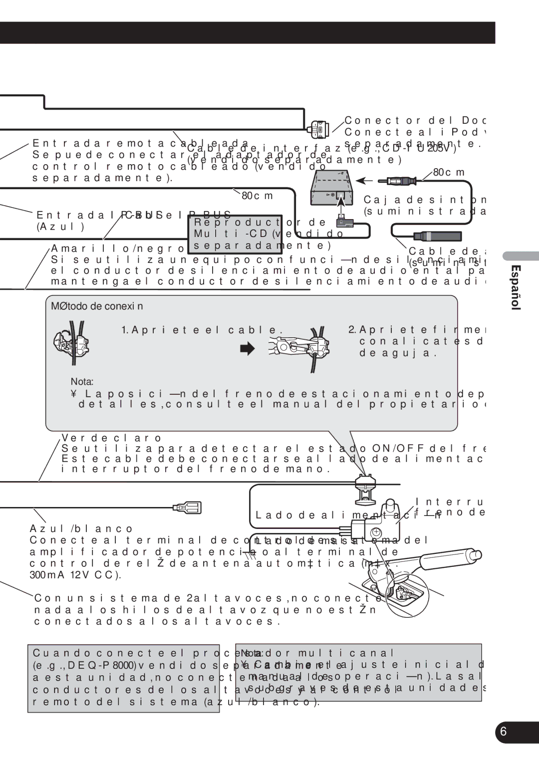 Pioneer AVH-P5100DVD installation manual Método de conexión, Nota 