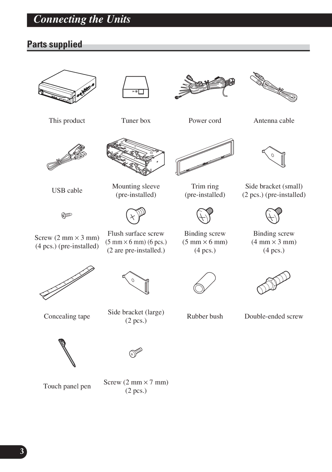 Pioneer AVH-P5100DVD installation manual Parts supplied 