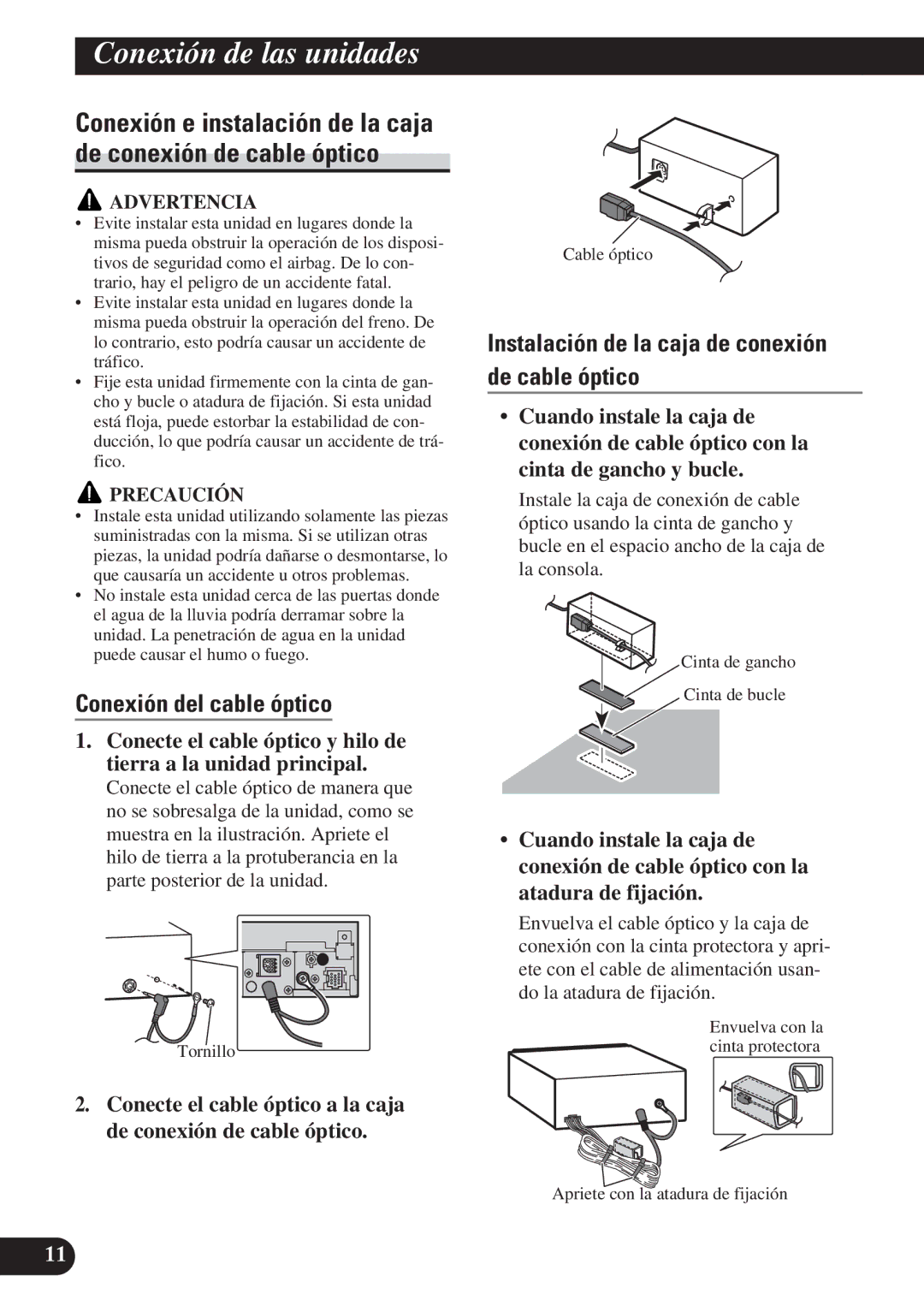 Pioneer AVH-P5100DVD installation manual Conexión del cable óptico 