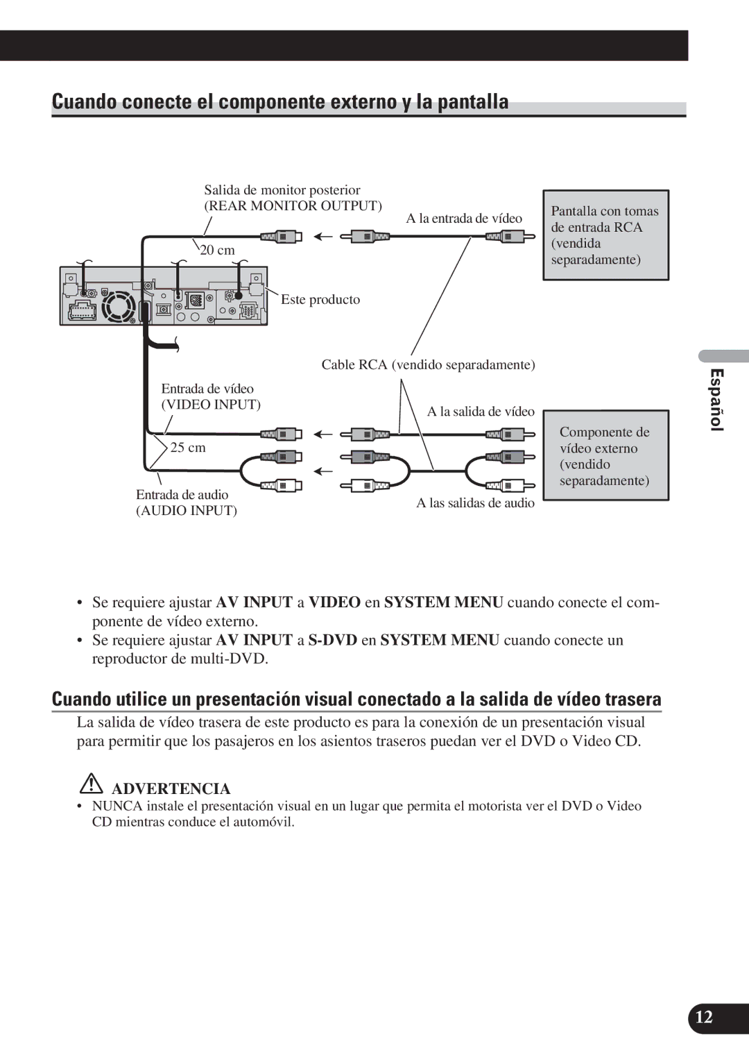 Pioneer AVH-P5100DVD installation manual Cuando conecte el componente externo y la pantalla, Español Français 