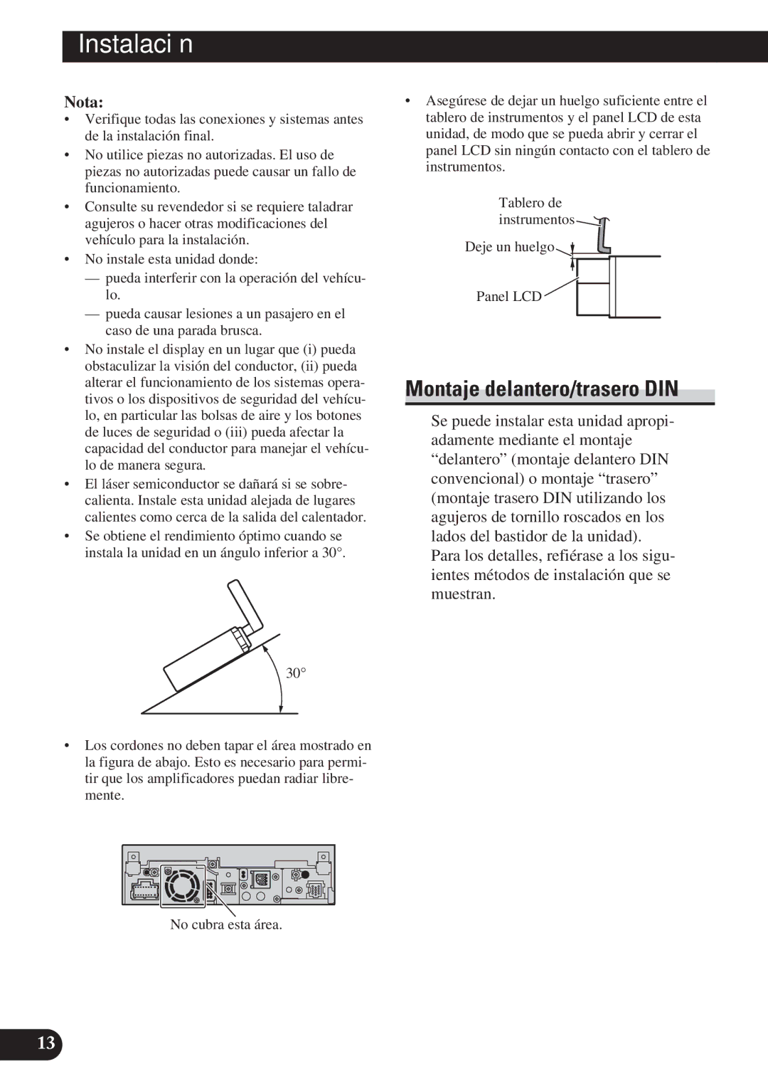 Pioneer AVH-P5100DVD installation manual Instalación, Montaje delantero/trasero DIN 