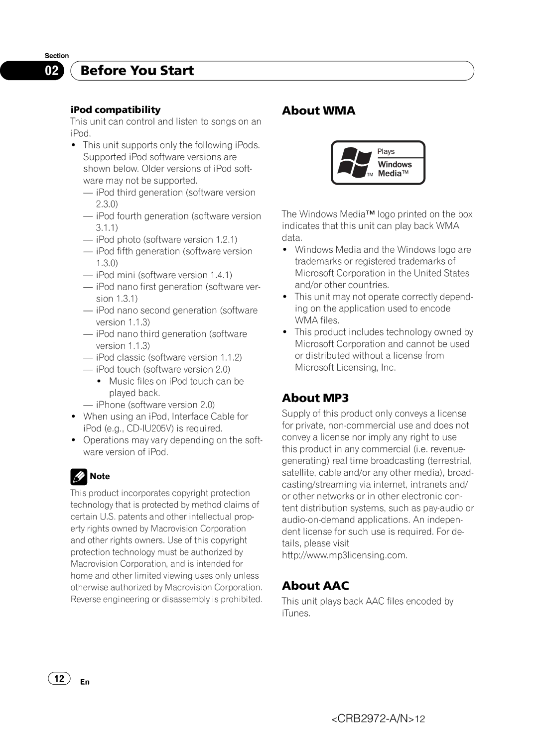 Pioneer AVH-P5100DVD operation manual About WMA, About MP3 About AAC, This unit plays back AAC files encoded by iTunes 