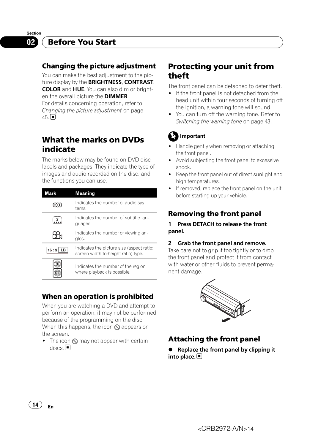 Pioneer AVH-P5100DVD operation manual Protecting your unit from, Theft, What the marks on DVDs, Indicate 