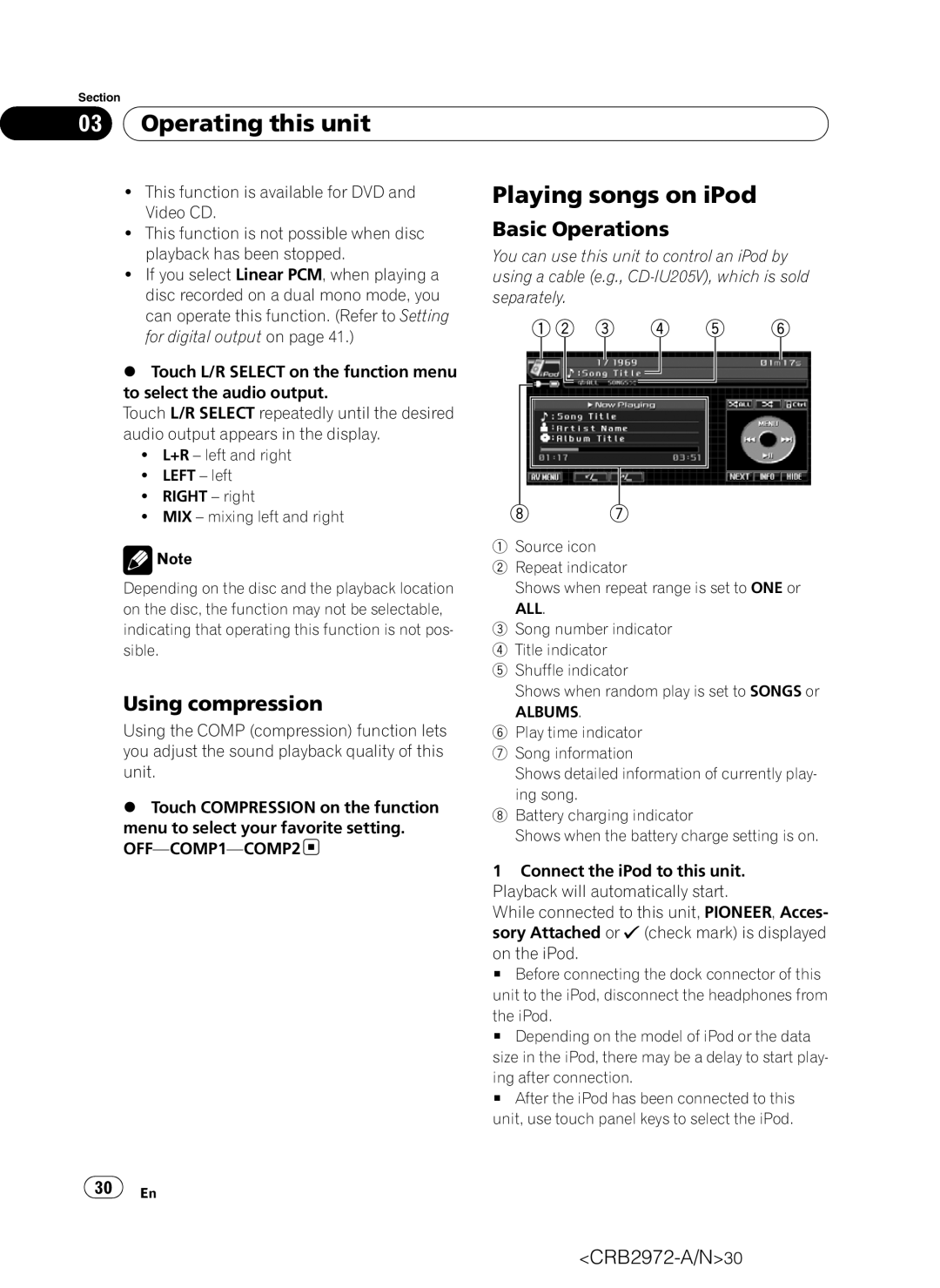 Pioneer AVH-P5100DVD operation manual Playing songs on iPod, Using compression, All, Albums, OFF-COMP1-COMP2 