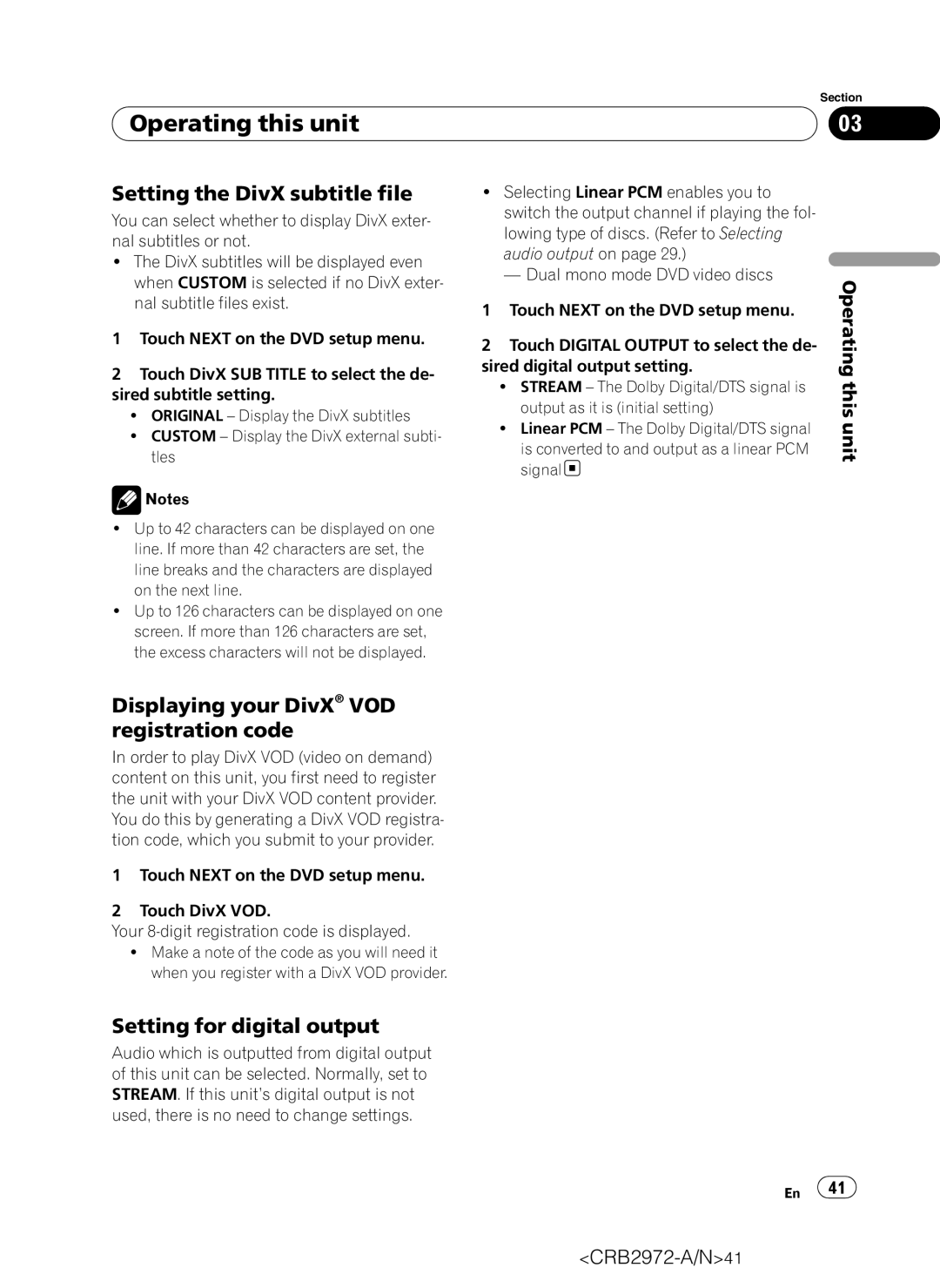 Pioneer AVH-P5100DVD operation manual Setting the DivX subtitle file, Displaying your DivX VOD registration code 