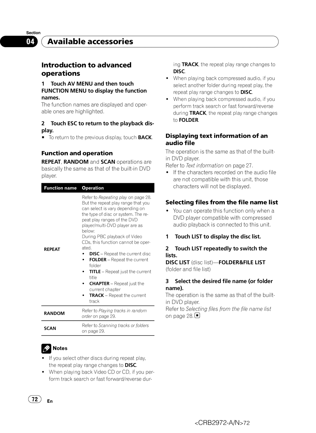 Pioneer AVH-P5100DVD operation manual Selecting files from the file name list 