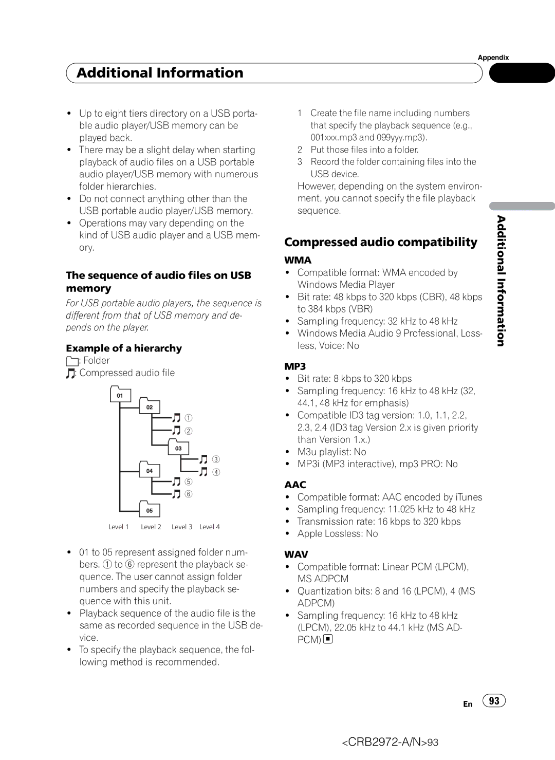 Pioneer AVH-P5100DVD operation manual Sequence of audio files on USB memory, Wav, MS Adpcm 