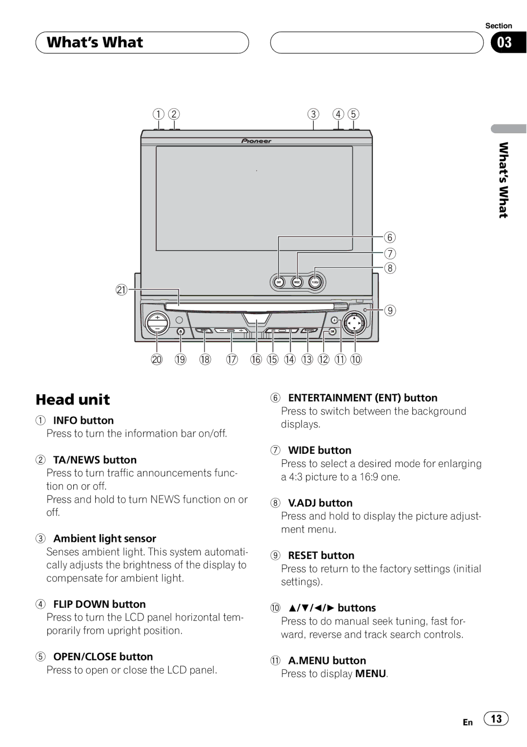 Pioneer AVH-P5700DVD operation manual I h g f e d c b a 