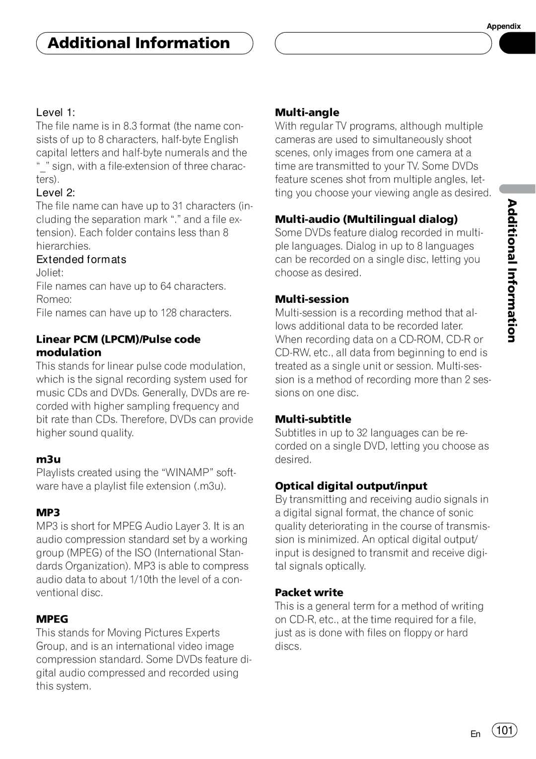 Pioneer AVH-P5900D operation manual Additional Information, Mpeg 