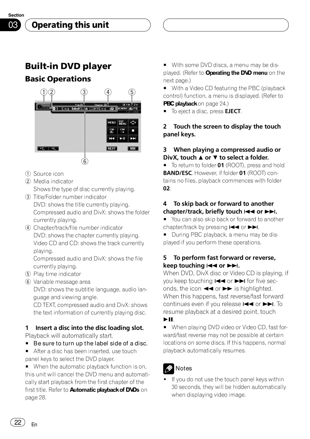 Pioneer AVH-P5900D operation manual Operating this unit Built-in DVD player, 12 3 4 