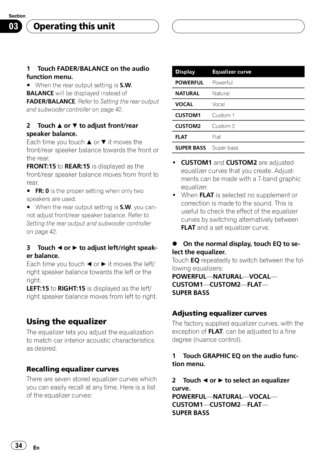 Pioneer AVH-P5900D operation manual Using the equalizer, Recalling equalizer curves, Adjusting equalizer curves 