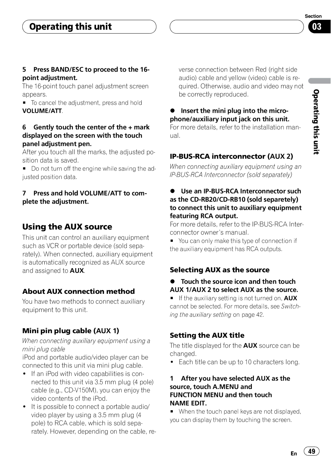 Pioneer AVH-P5900D operation manual Using the AUX source 