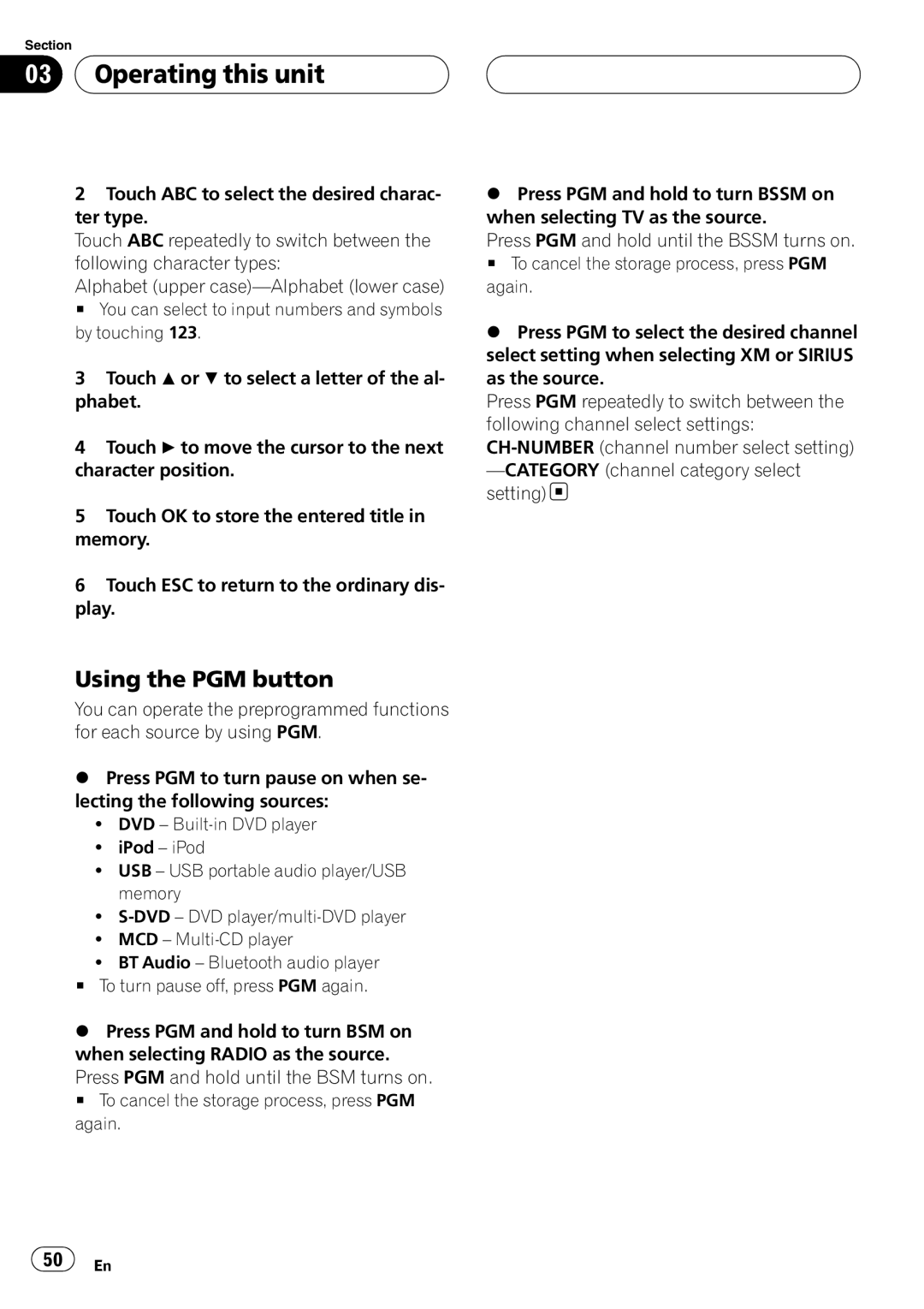 Pioneer AVH-P5900D operation manual Using the PGM button 