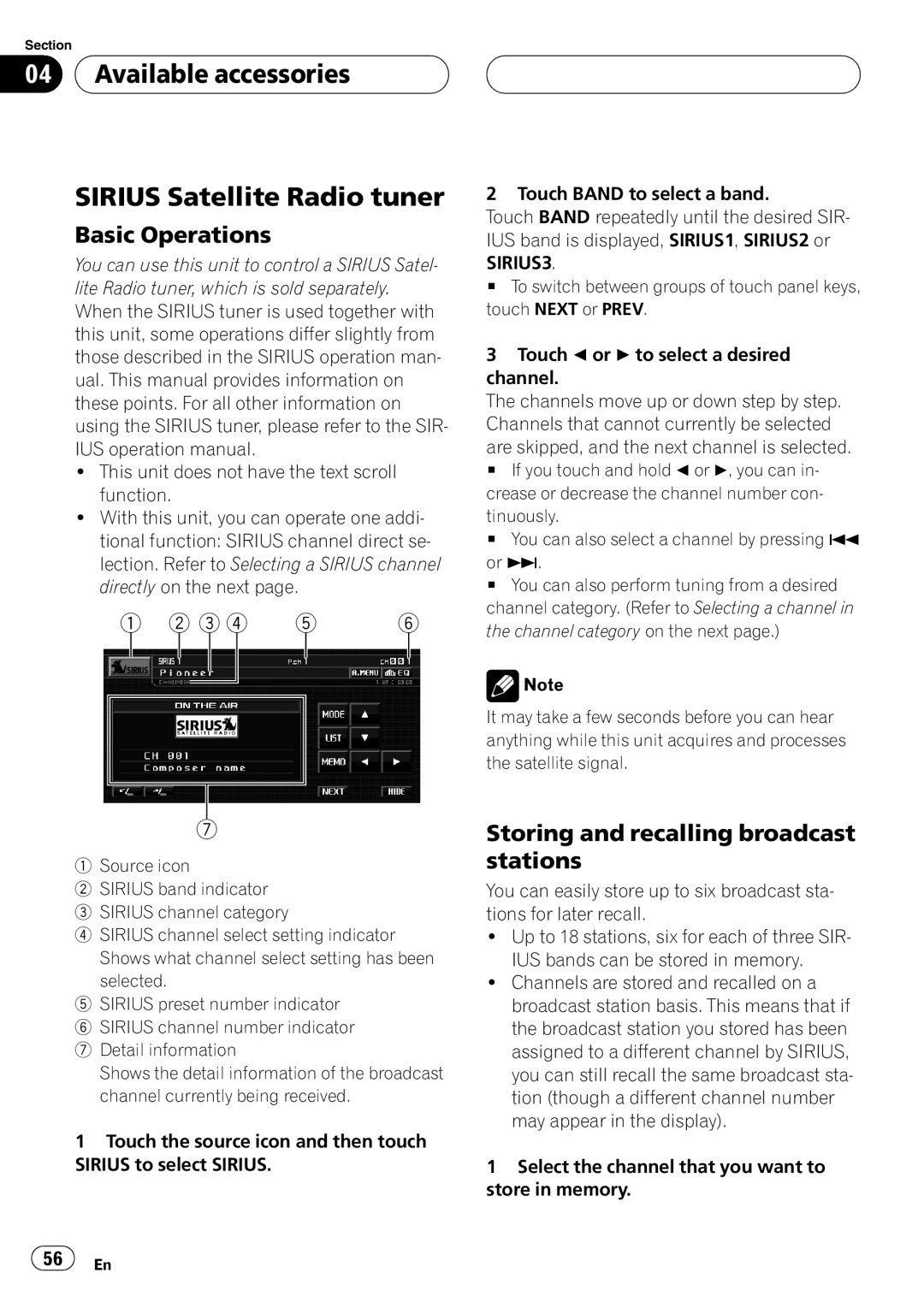 Pioneer AVH-P5900D operation manual Available accessories Sirius Satellite Radio tuner 