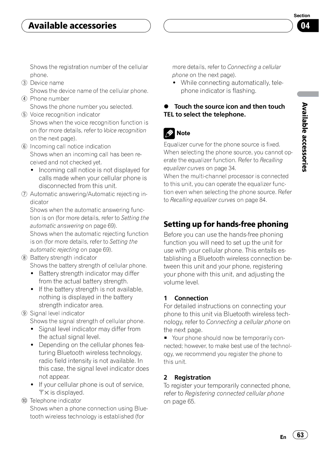 Pioneer AVH-P5900D operation manual Setting up for hands-free phoning, Connection, Registration 