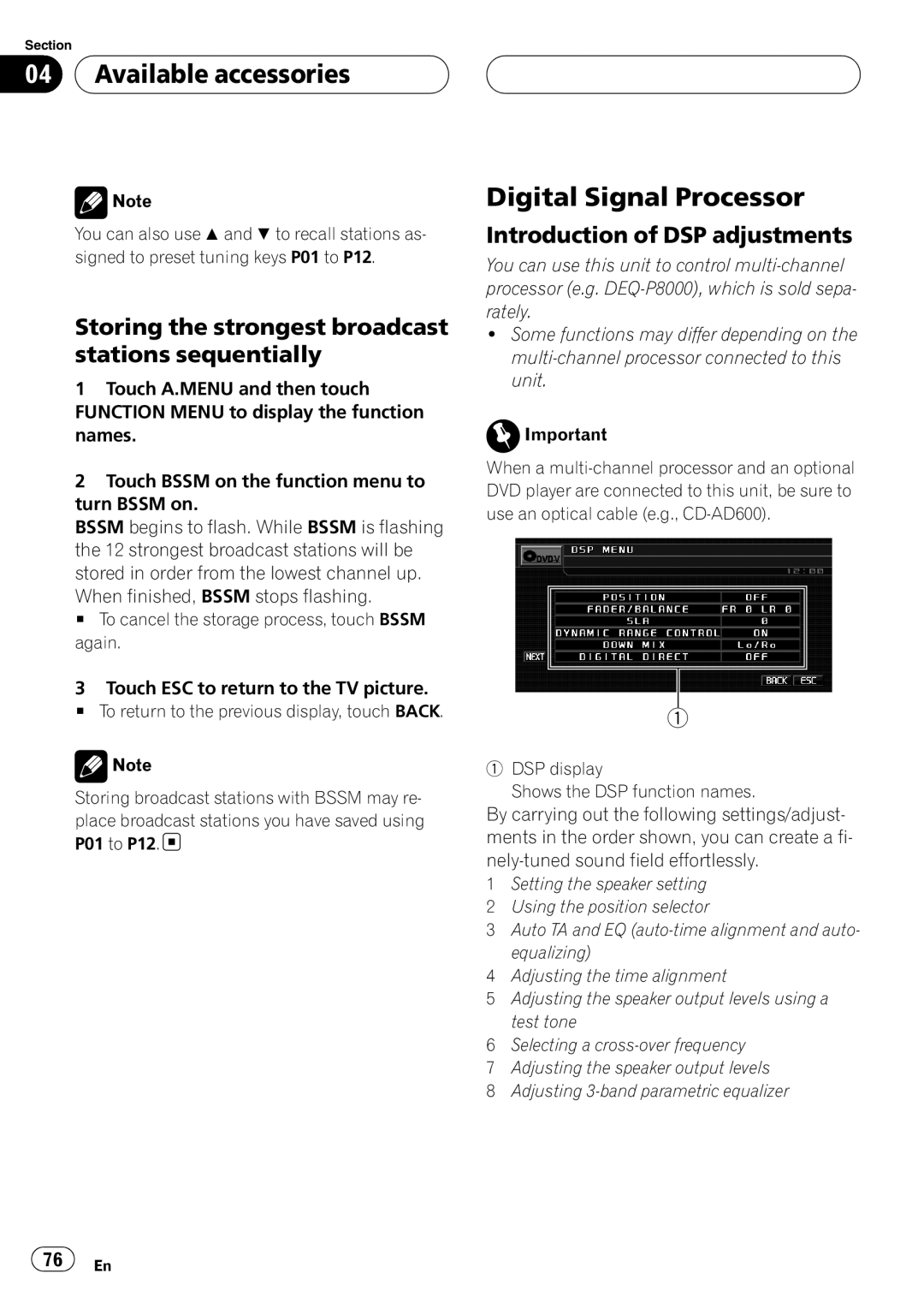 Pioneer AVH-P5900D operation manual Digital Signal Processor, Storing the strongest broadcast stations sequentially 