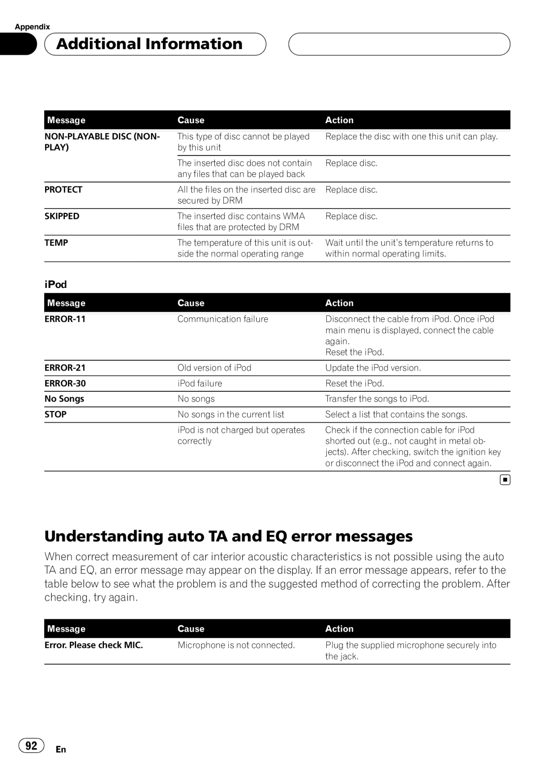 Pioneer AVH-P5900D operation manual Understanding auto TA and EQ error messages, Play 