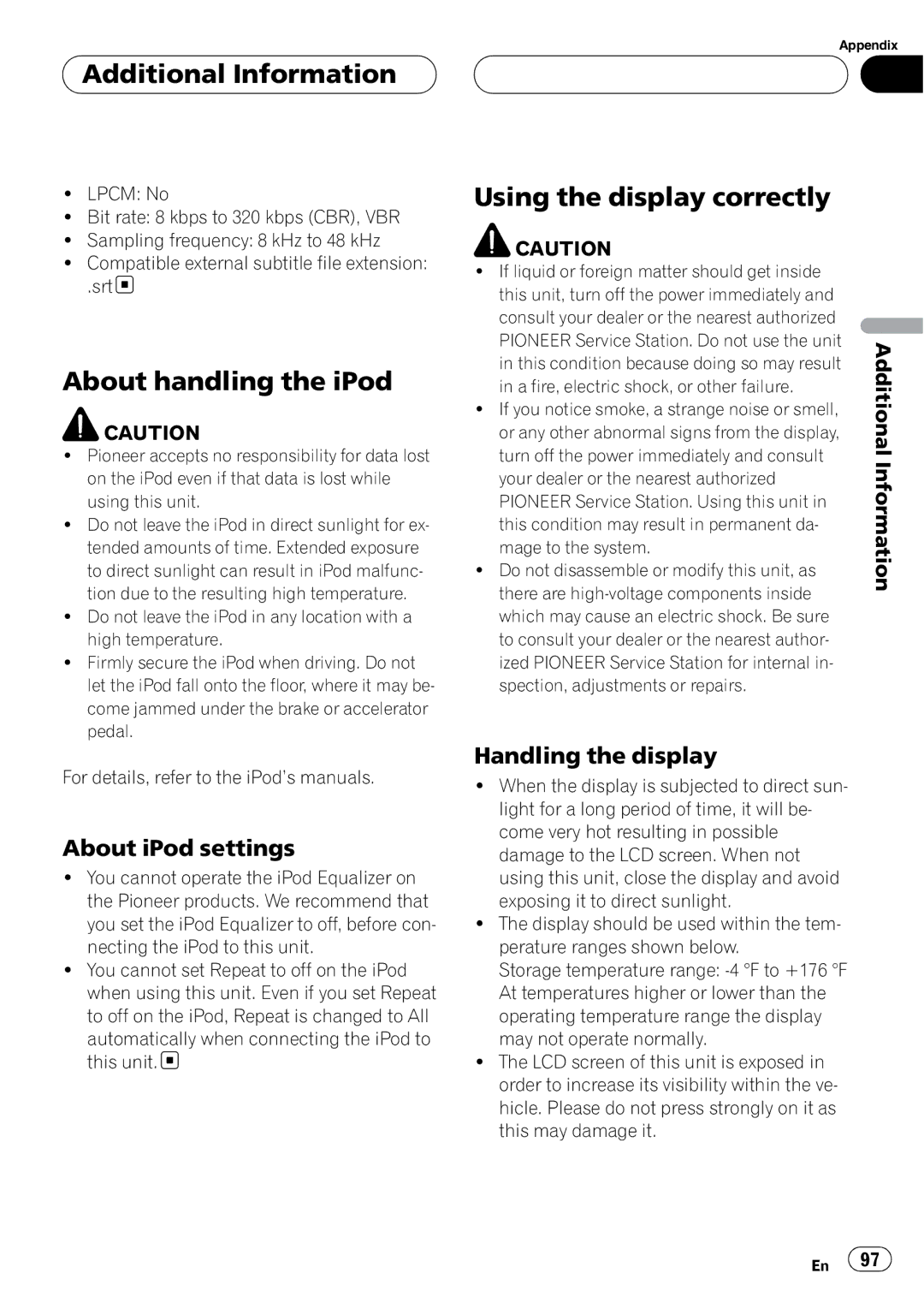 Pioneer AVH-P5900D About handling the iPod, Using the display correctly, About iPod settings, Handling the display 