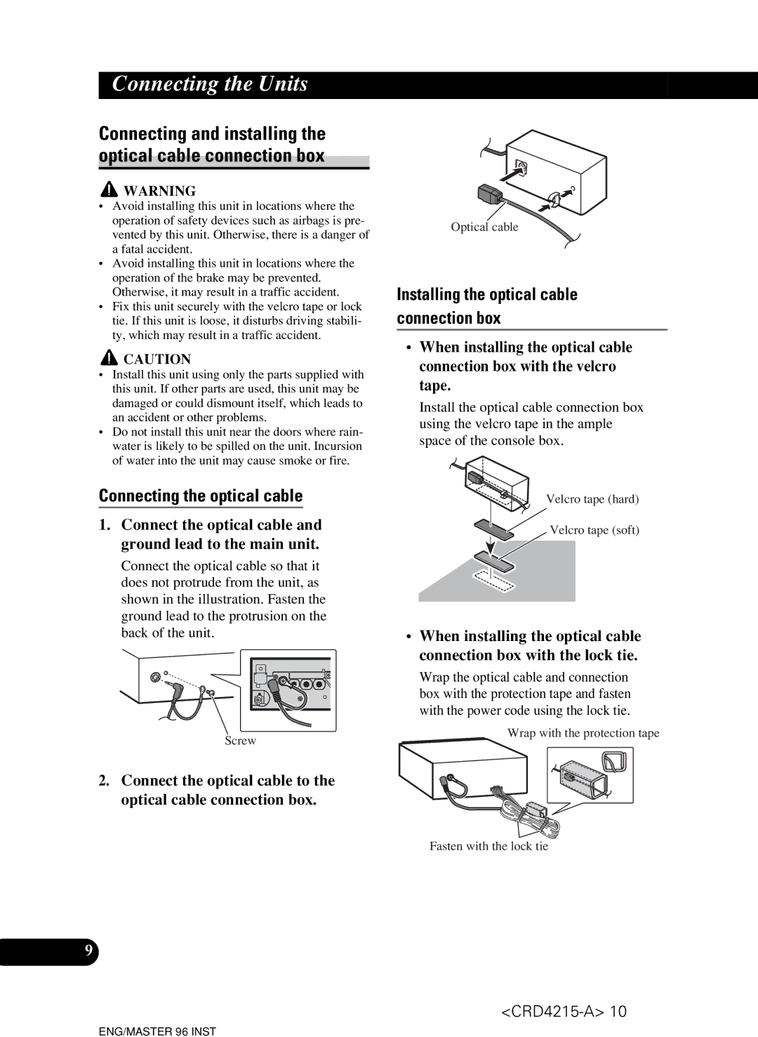 Pioneer AVH-P5950DVD installation manual Connecting the optical cable 