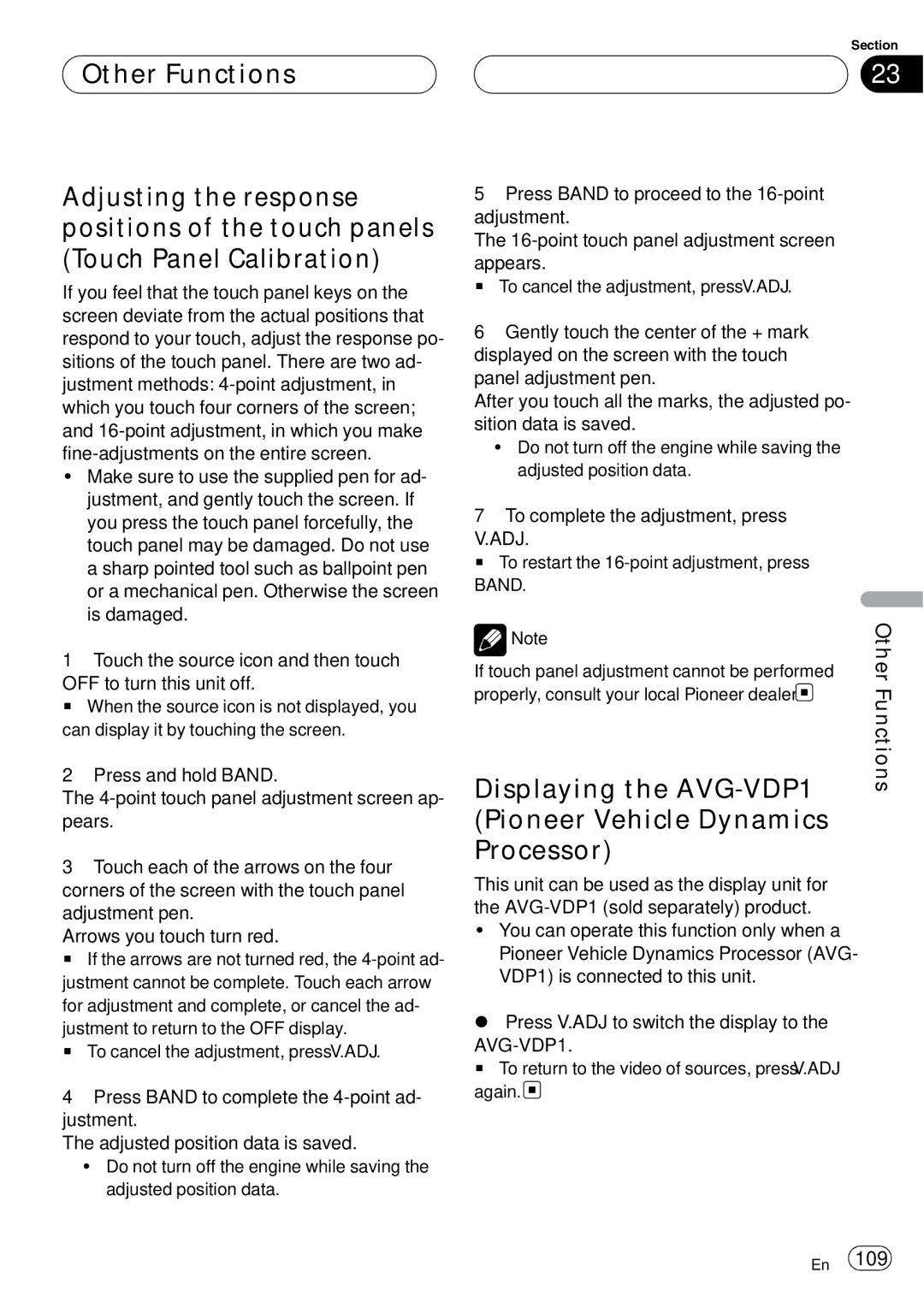 Pioneer AVH-P6000DVD operation manual Displaying the AVG-VDP1, Pioneer Vehicle Dynamics Processor, Functions 