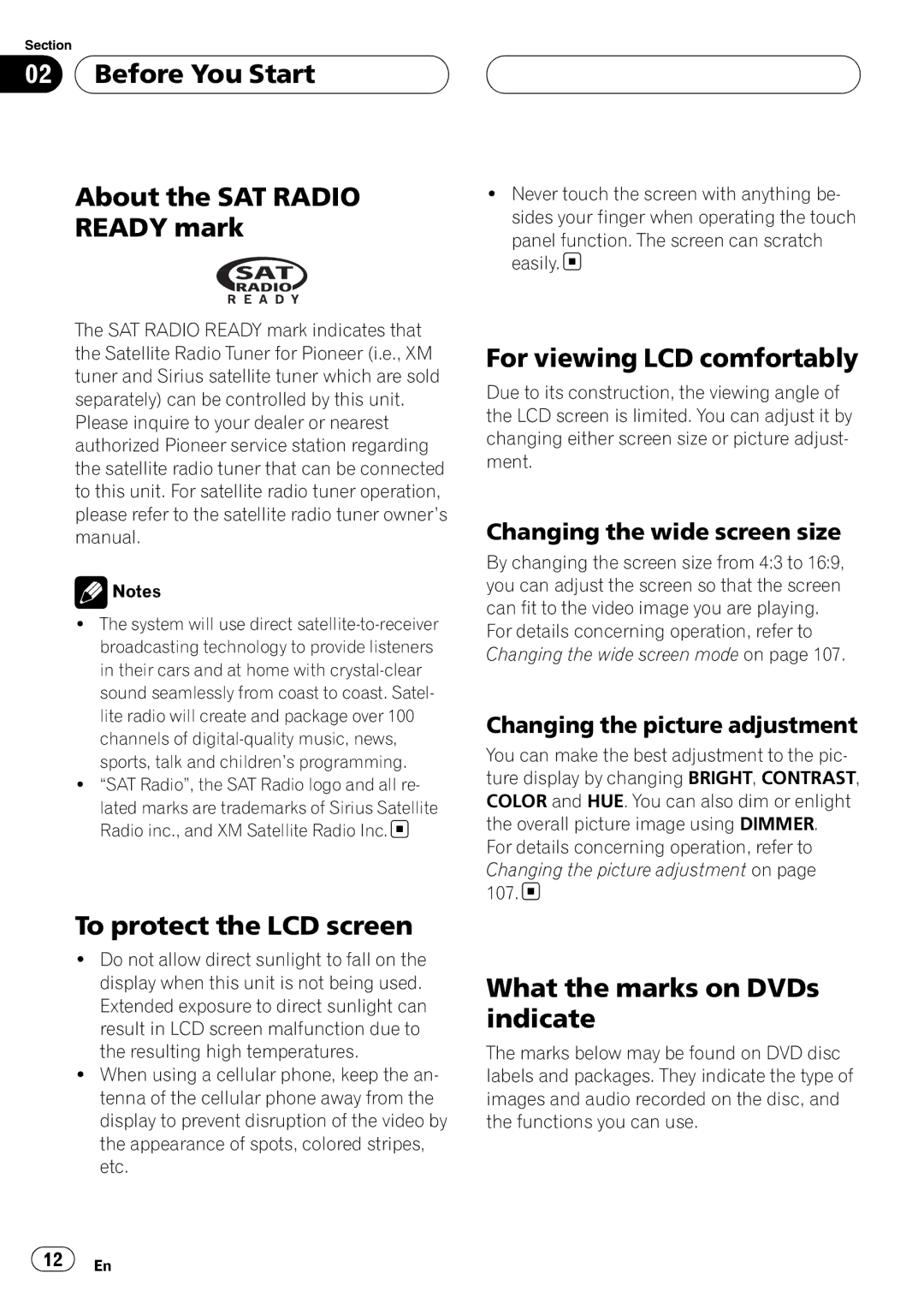 Pioneer AVH-P6000DVD operation manual Before You Start About the SAT Radio Ready mark, To protect the LCD screen 