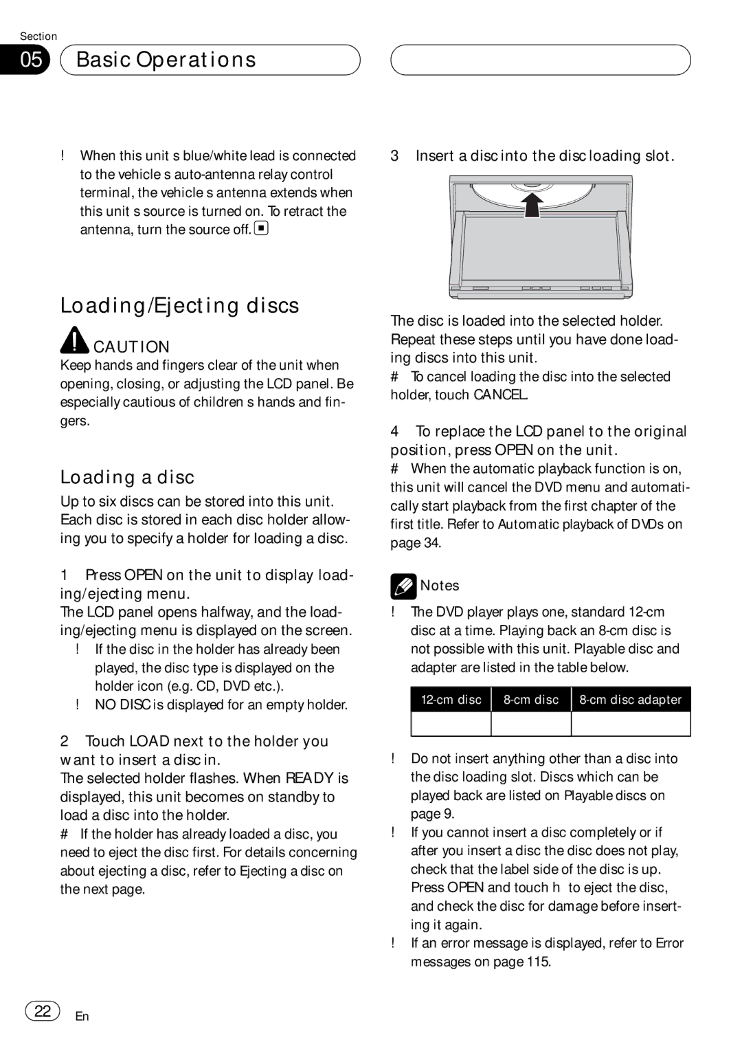 Pioneer AVH-P6000DVD operation manual Basic Operations, Loading/Ejecting discs, Loading a disc 