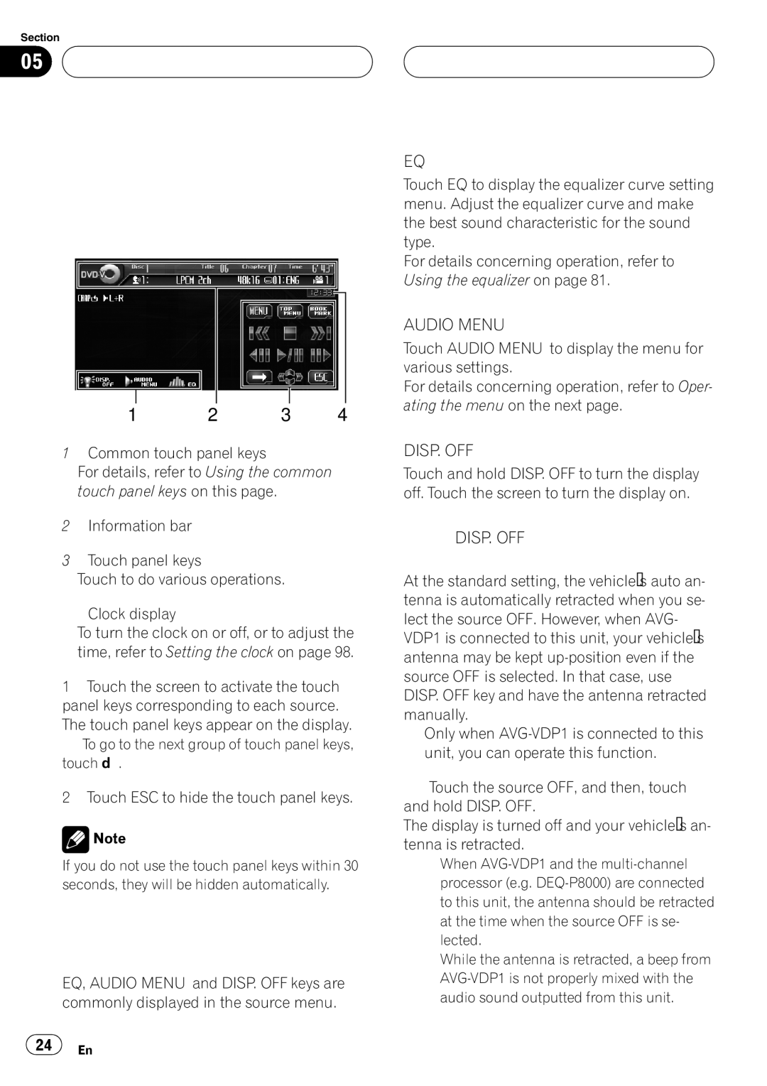 Pioneer AVH-P6000DVD operation manual Basic Operations Touch panel key basic operation, Activating the touch panel keys 