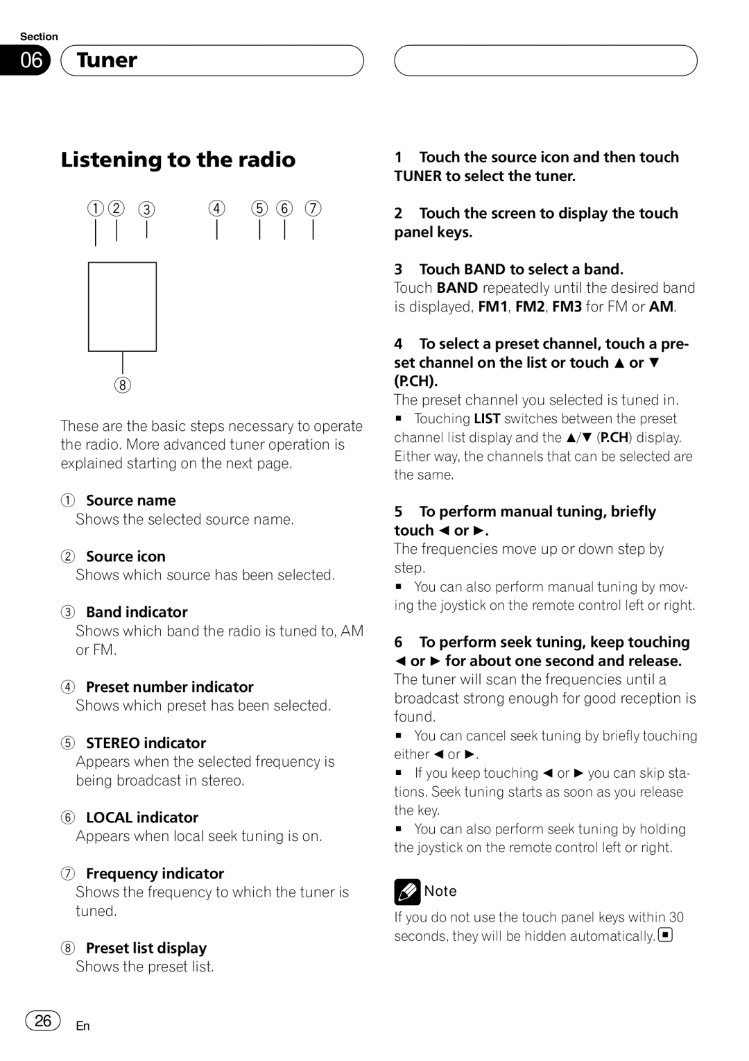 Pioneer AVH-P6000DVD operation manual Tuner Listening to the radio 