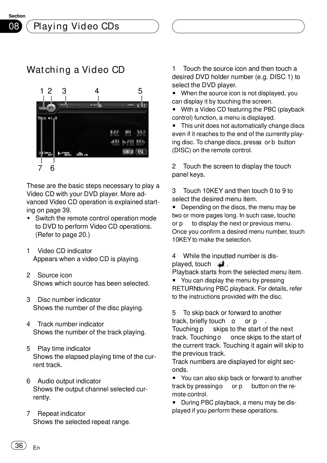 Pioneer AVH-P6000DVD operation manual Playing Video CDs Watching a Video CD 