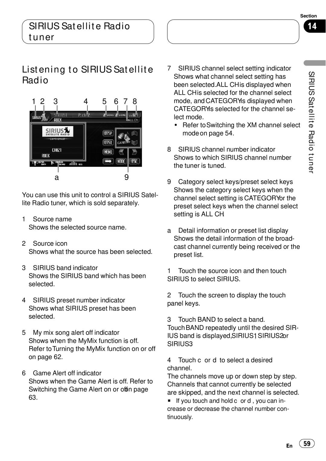 Pioneer AVH-P6000DVD operation manual Sirius 