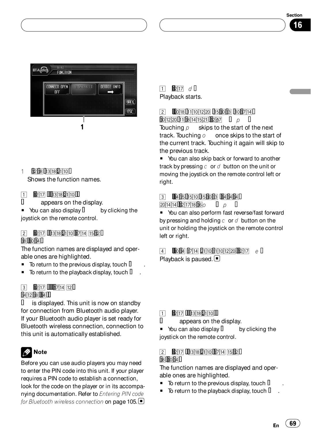 Pioneer AVH-P6000DVD Bluetooth Audio Connecting a Bluetooth audio player, Playing songs on a Bluetooth audio player 