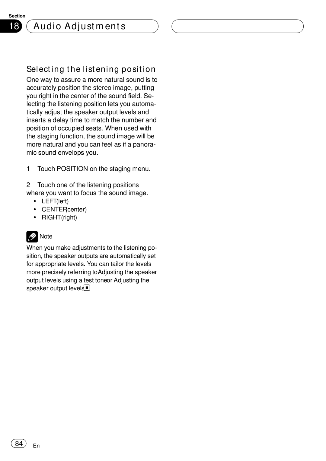 Pioneer AVH-P6000DVD operation manual Selecting the listening position 