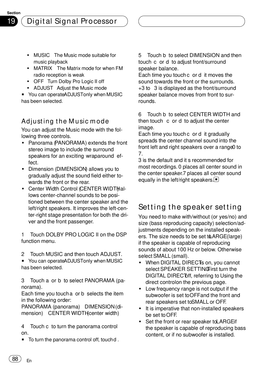 Pioneer AVH-P6000DVD operation manual Setting the speaker setting, Adjusting the Music mode 