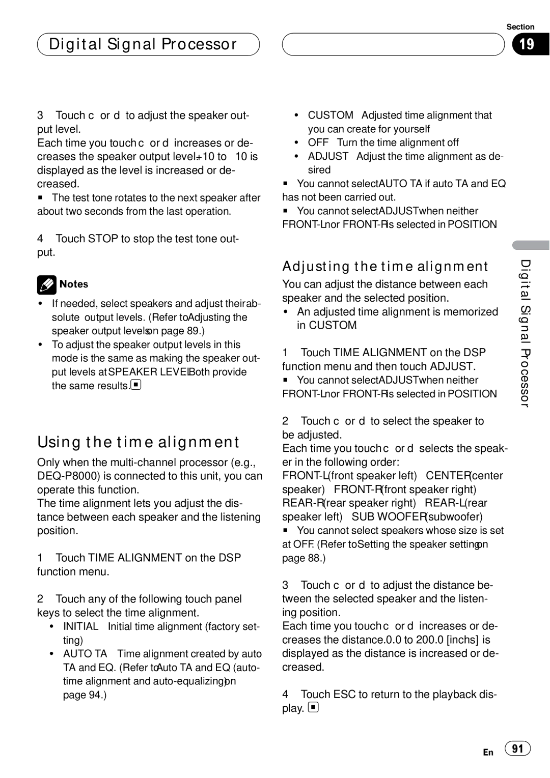 Pioneer AVH-P6000DVD operation manual Using the time alignment, Adjusting the time alignment 