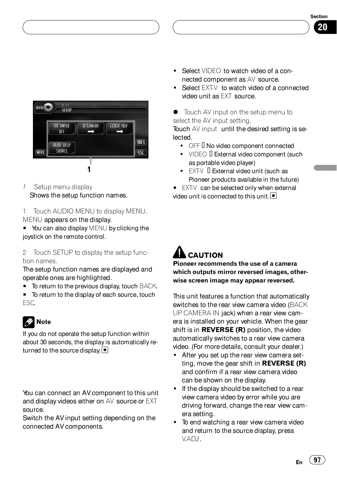 Pioneer AVH-P6000DVD operation manual Setup Introduction of setup adjustments, Setting the AV input 