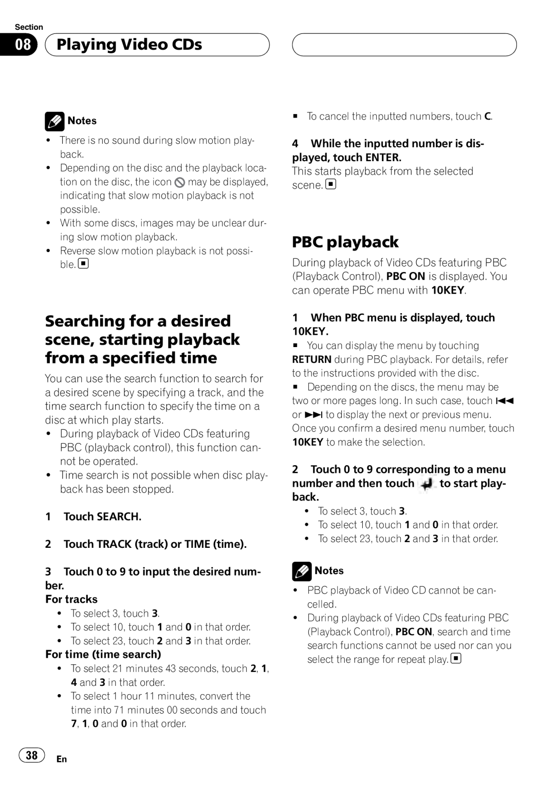 Pioneer AVH-P6000DVD operation manual Playing Video CDs, PBC playback 