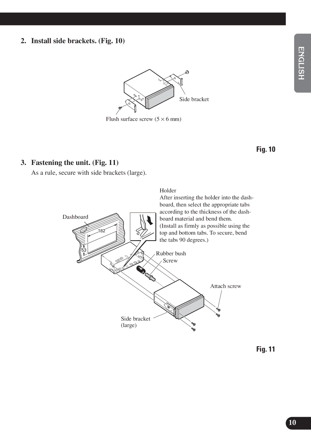 Pioneer AVH-P6400CD installation manual English Español, Deutsch Français Italiano Nederlands 