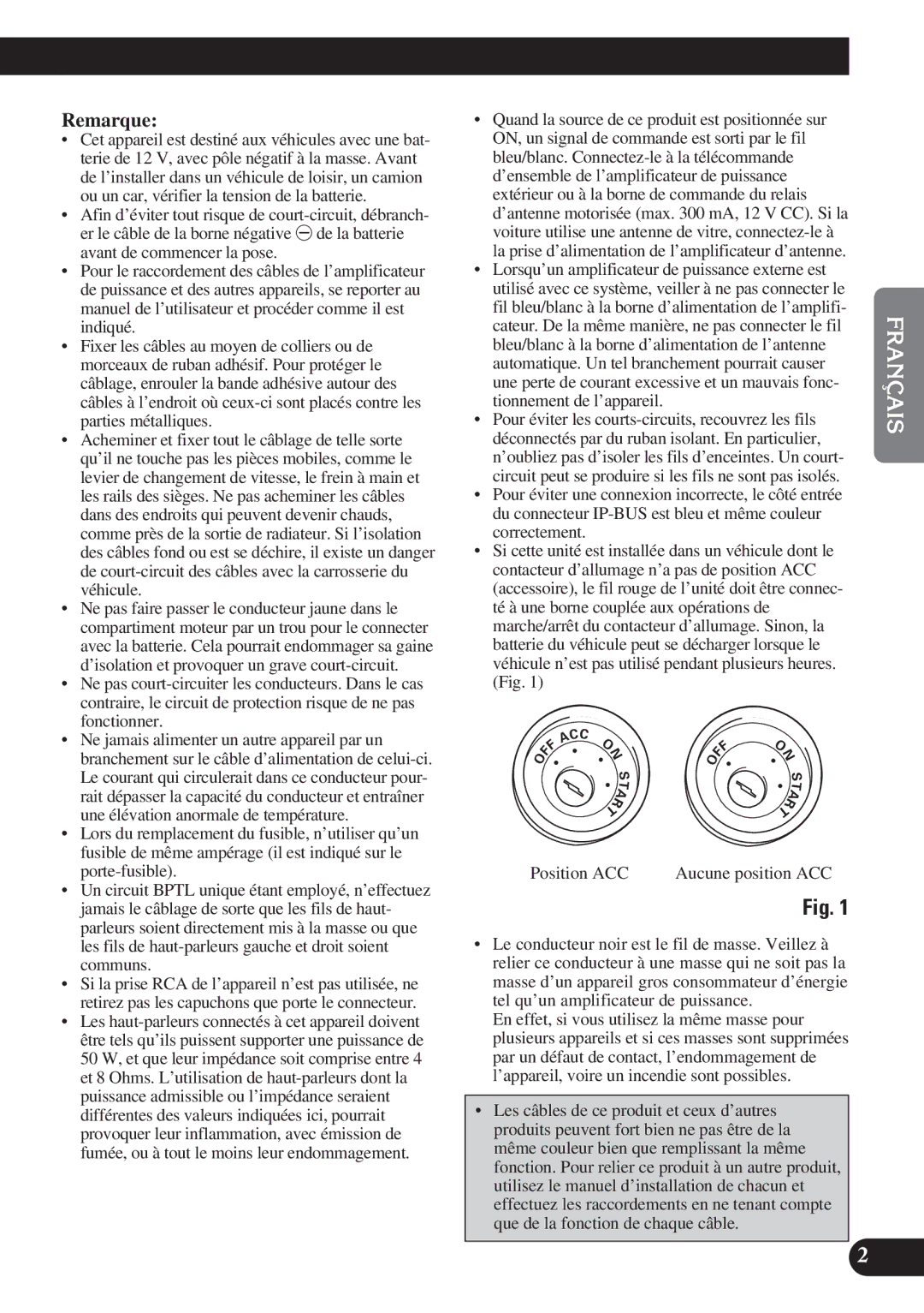 Pioneer AVH-P6400CD installation manual English Français Deutsch Français Italiano Nederlands, Remarque 